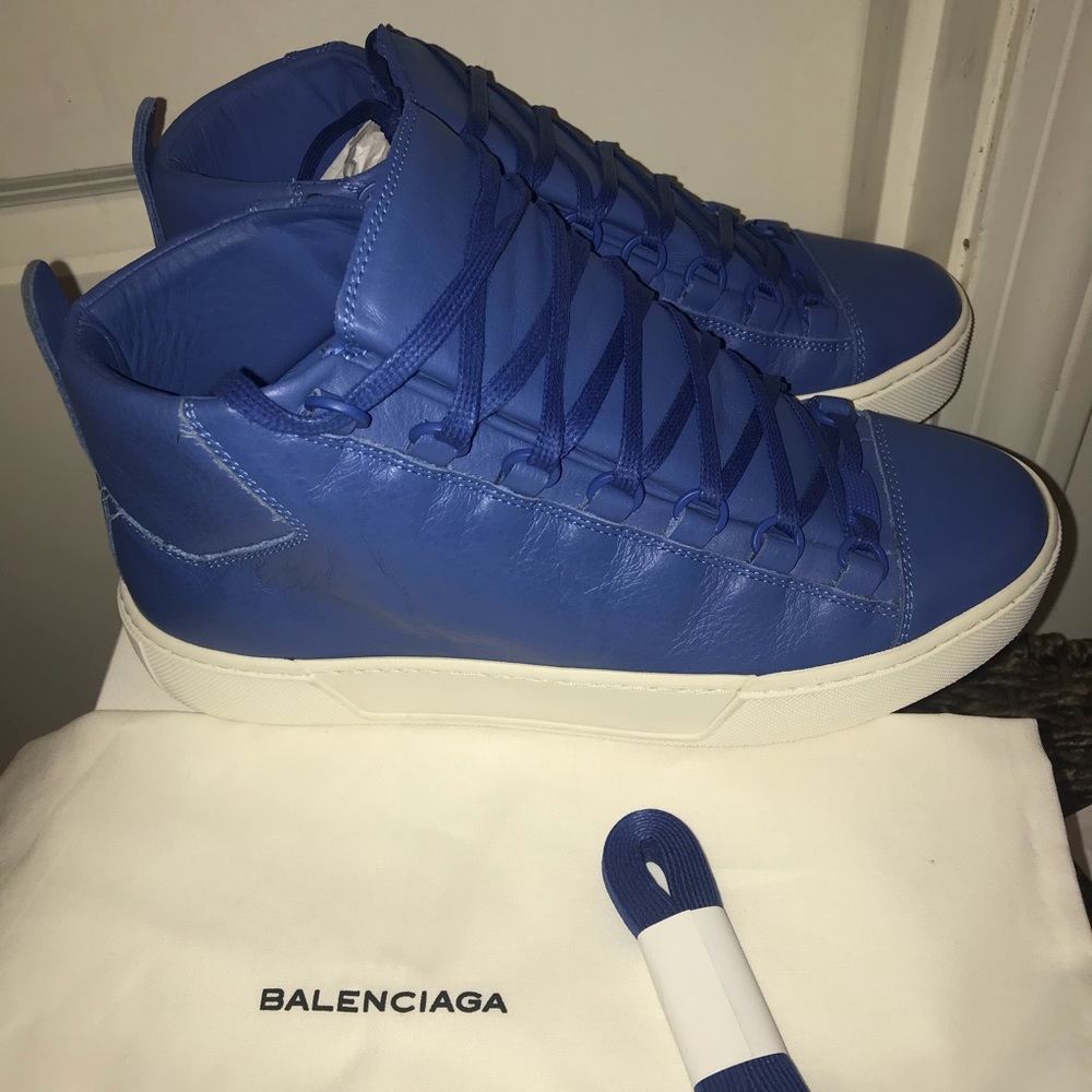 NEW Balenciaga Arena Blue Leather Hi Top Sneakers - Picture 5 of 8